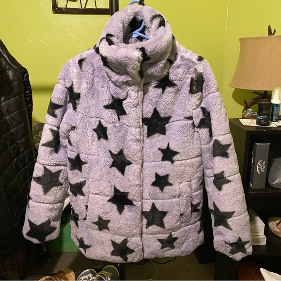 NVLT Lavender Star Print Faux Fur Puffer Jacket - Picture 4 of 9